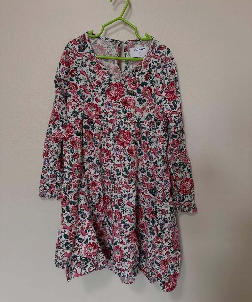Old Navy Girl's Floral Animal Print Tiered Long Sleeve Dress